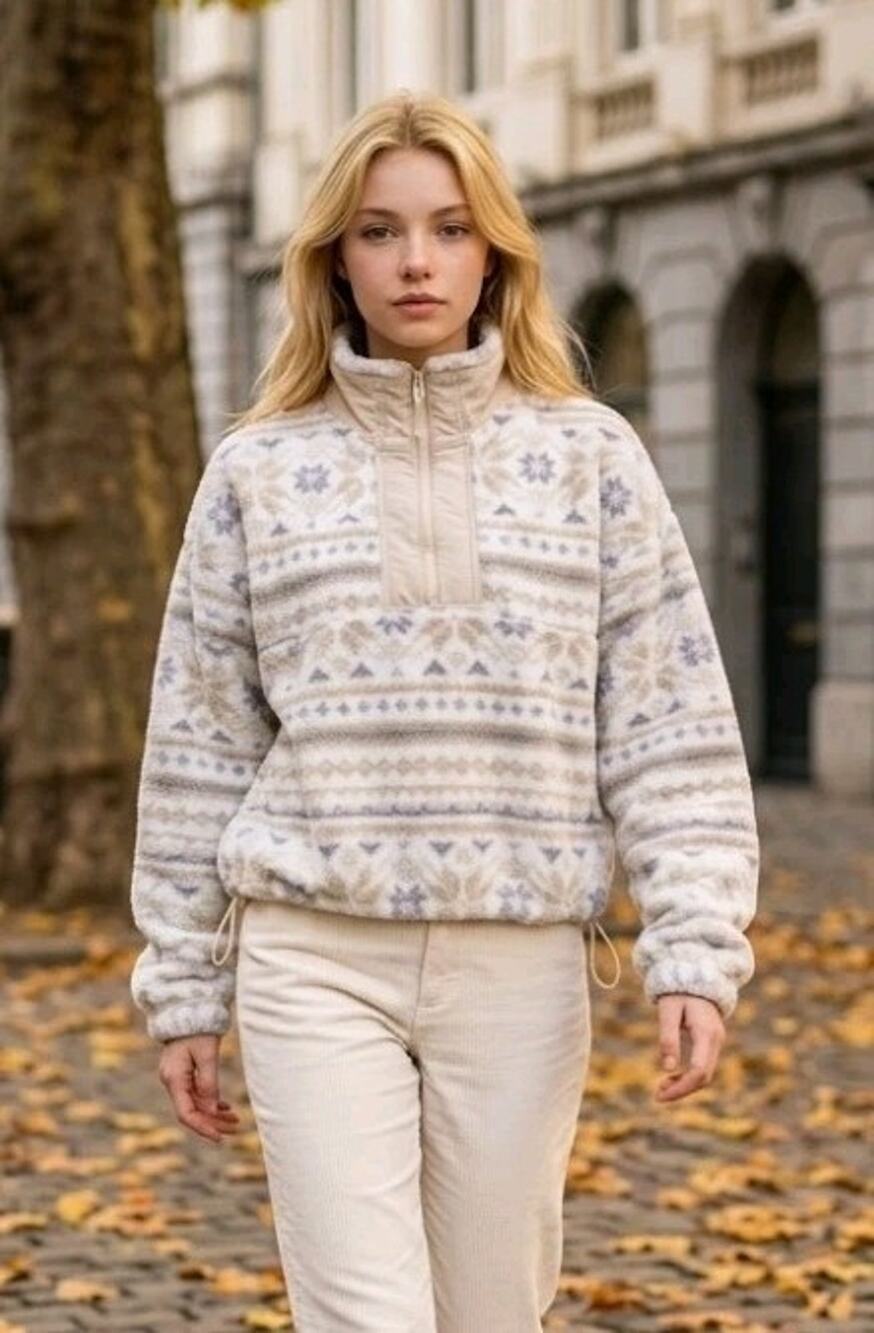 Sz Large DSG women's Fair Isle pattern quarter-zip fleece pullover